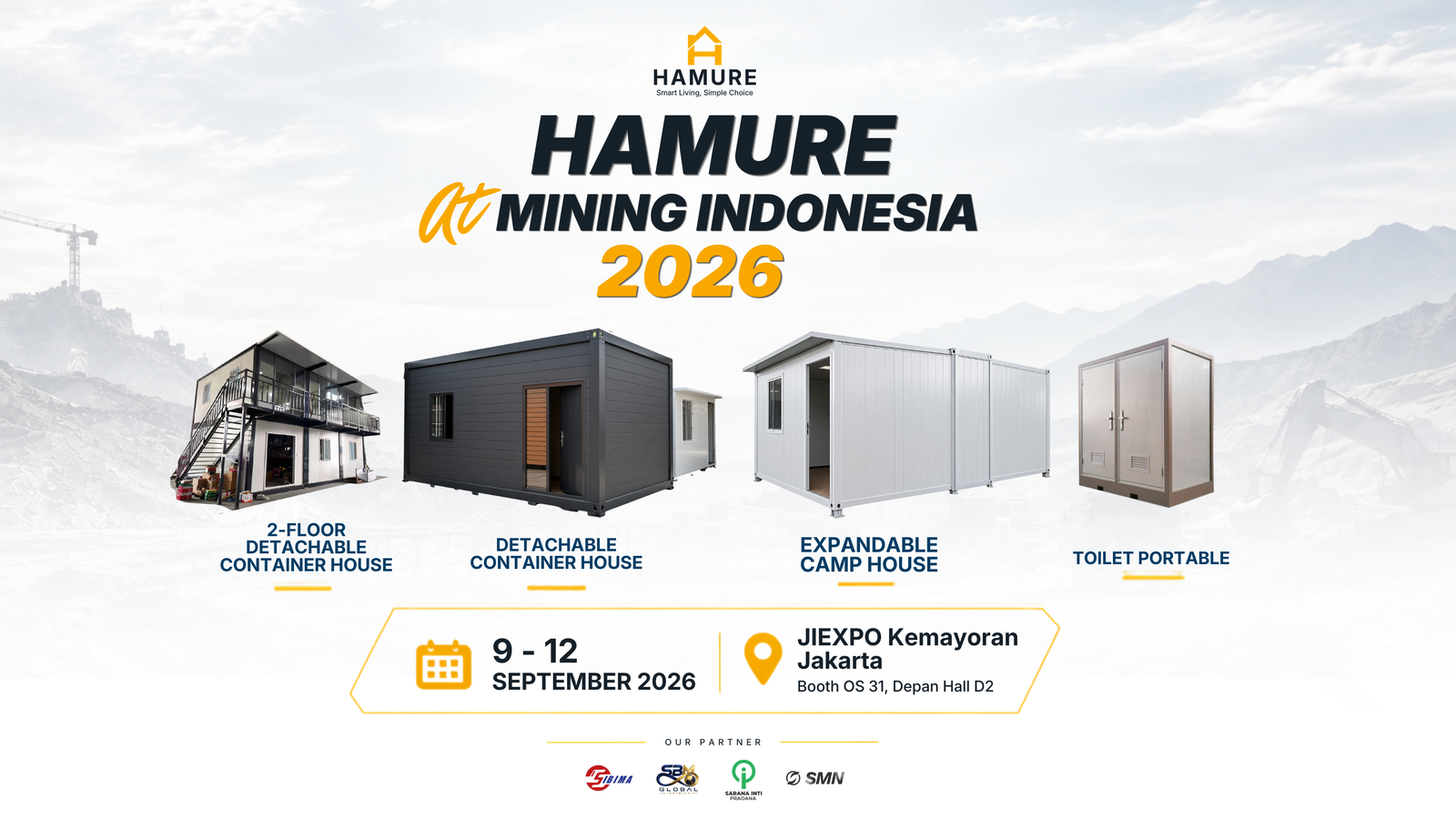 HAMURE at Mining Indonesia 2026, 9–12 September 2026, JIEXPO Kemayoran Jakarta, Booth OS 31 depan Hall D2